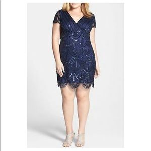 Marina Navy Beaded Empire Waist Dress
